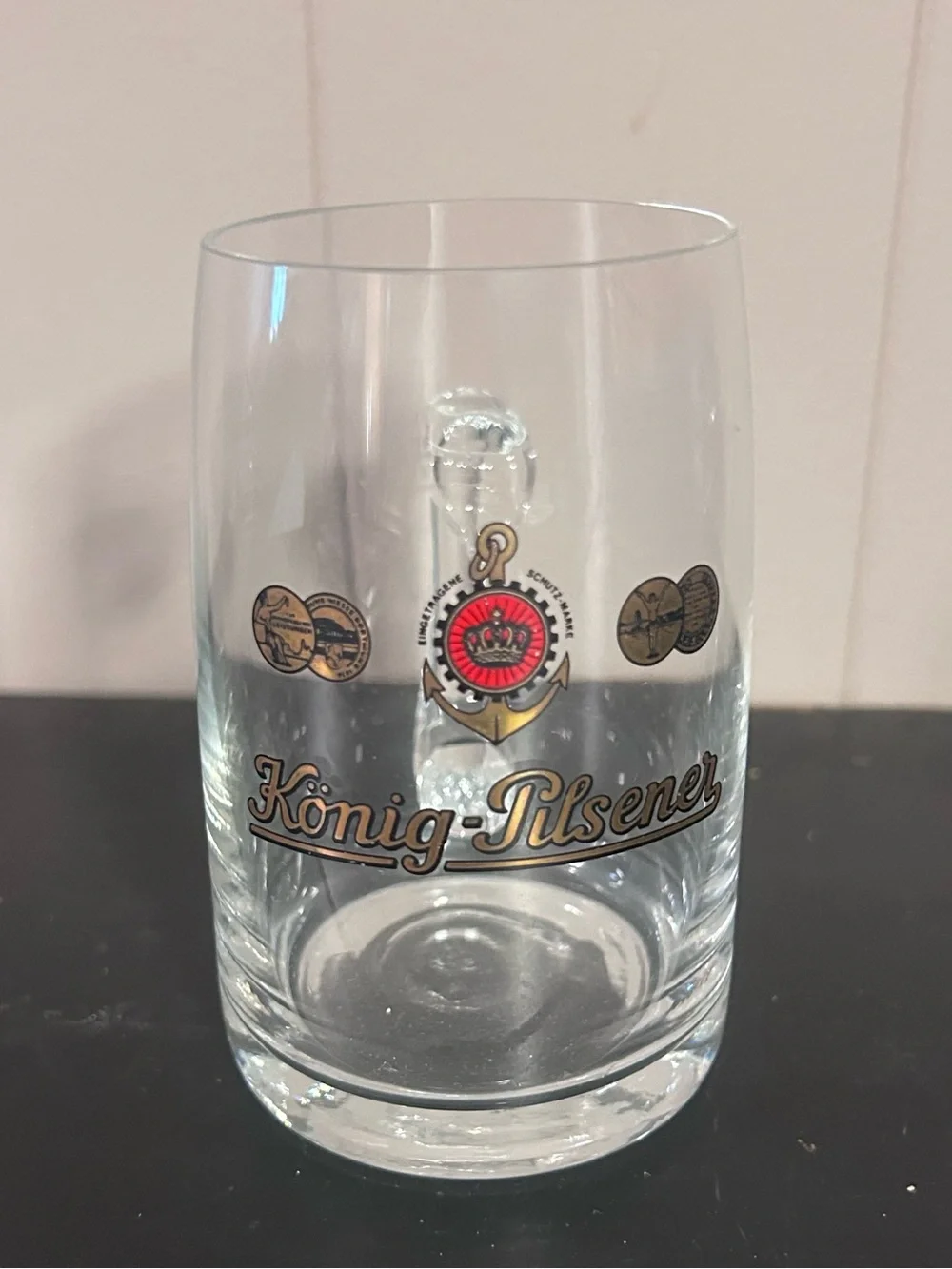 König-Pilsener Etched Beer Glass - Clear with Gold & Red Crest